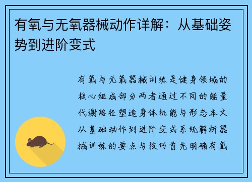 有氧与无氧器械动作详解：从基础姿势到进阶变式