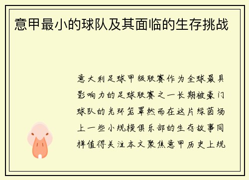 意甲最小的球队及其面临的生存挑战